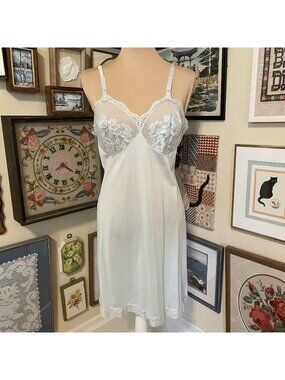 50s Vintage Gossard Artemis Blue Nylon Slip Dress with Lace Bust Size 36 Short